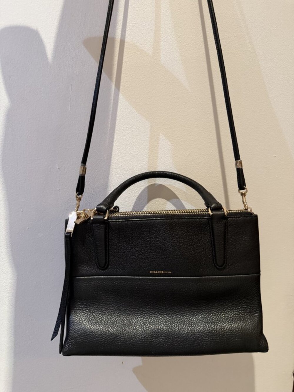Coach Borough Bag Black Pebbled Leather Gold Hardware Crossbody Strap